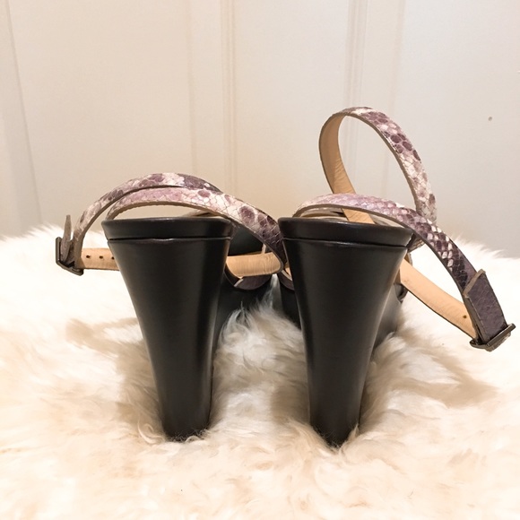 Longchamp leather wedge snake print ankle strap sandals 36 - Picture 2 of 8